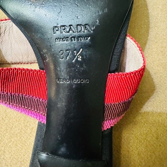 PRADA Women’s Red/Brown/Pink T Strap Grosgrain Fabric Sandal 37.5 EUR, 7.0 US - Picture 7 of 13